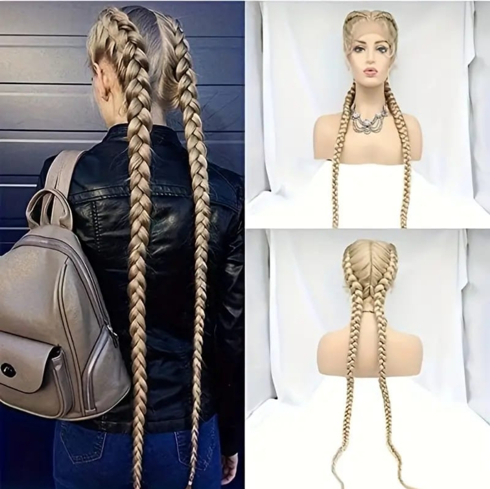 Hand-Braided Synthetic Lace Front Box Braids Wigs With 360 Lace